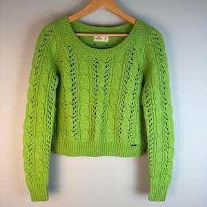 Hollister Lime Green Cable Knit Sweater Y2K Preppy Size M